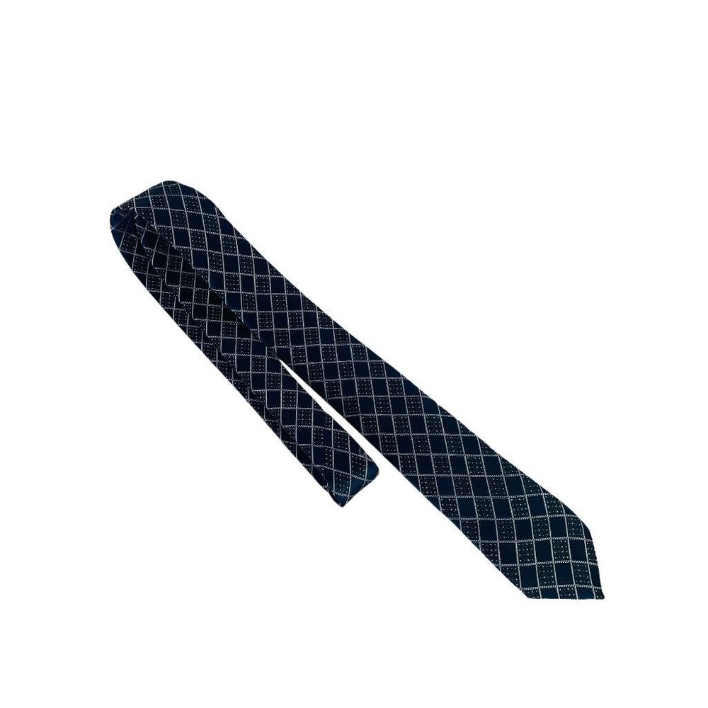 Men's‎ 58" Necktie Tie Navy Blue Diamond Pattern Skinny 2.5"w